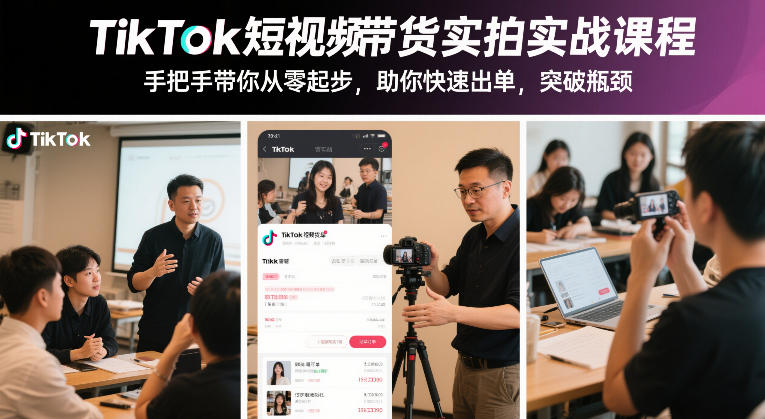 TikTok短视频带货实拍实战课程，手把手带你从零起步，助你快速出单，突破瓶颈|网创挖金社