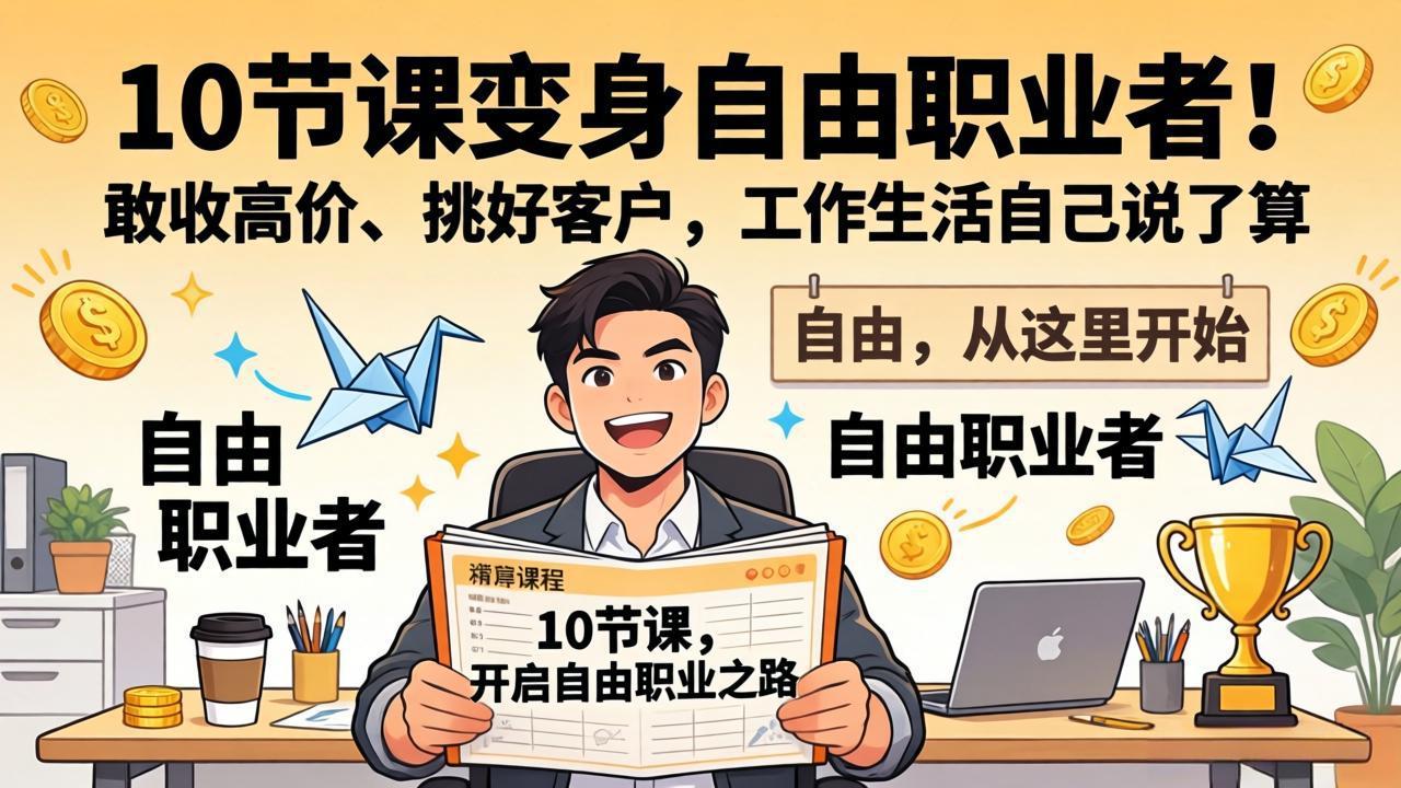 10 节课变身自由职业者！敢收高价、挑好客户，工作生活自己说了算|网创挖金社