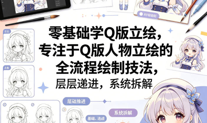 零基础学Q版立绘，专注于Q版人物立绘的全流程绘制技法，层层递进，系统拆解|网创挖金社