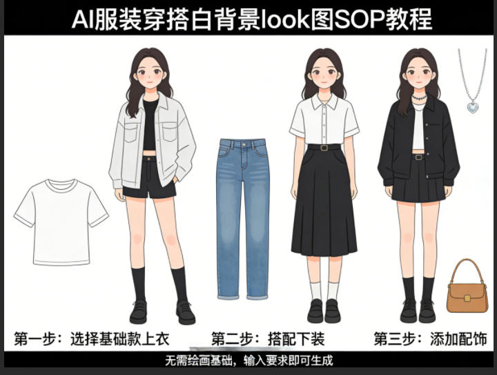AI服装穿搭白背景look图SOP教程，不用会画画，提几句具体要求，AI就能还你一个奇迹|网创挖金社
