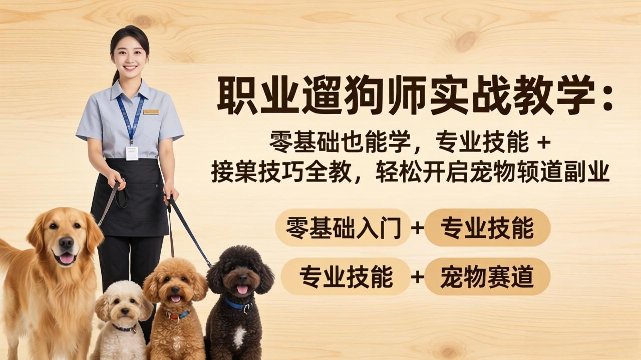 职业遛狗师实战教学：零基础也能学，专业技能 + 接单技巧全教，轻松开启宠物赛道副业|网创挖金社