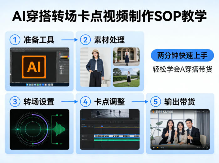 AI穿搭转场卡点视频制作SOP教学，两分钟快速上手，轻松学会AI穿搭带货|网创挖金社