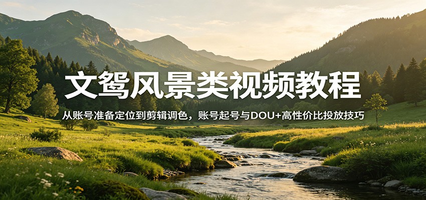 文鸳风景类视频教程：从账号准备定位到剪辑调色，账号起号与DOU+高性价比投放技巧|网创挖金社