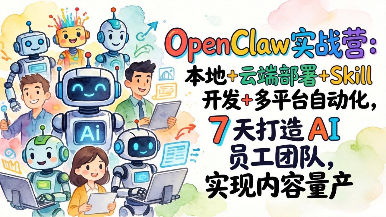 OpenClaw实战营：本地+云端部署+Skill开发+多平台自动化，7 天打造 AI 员工团队，实现内容量产|网创挖金社