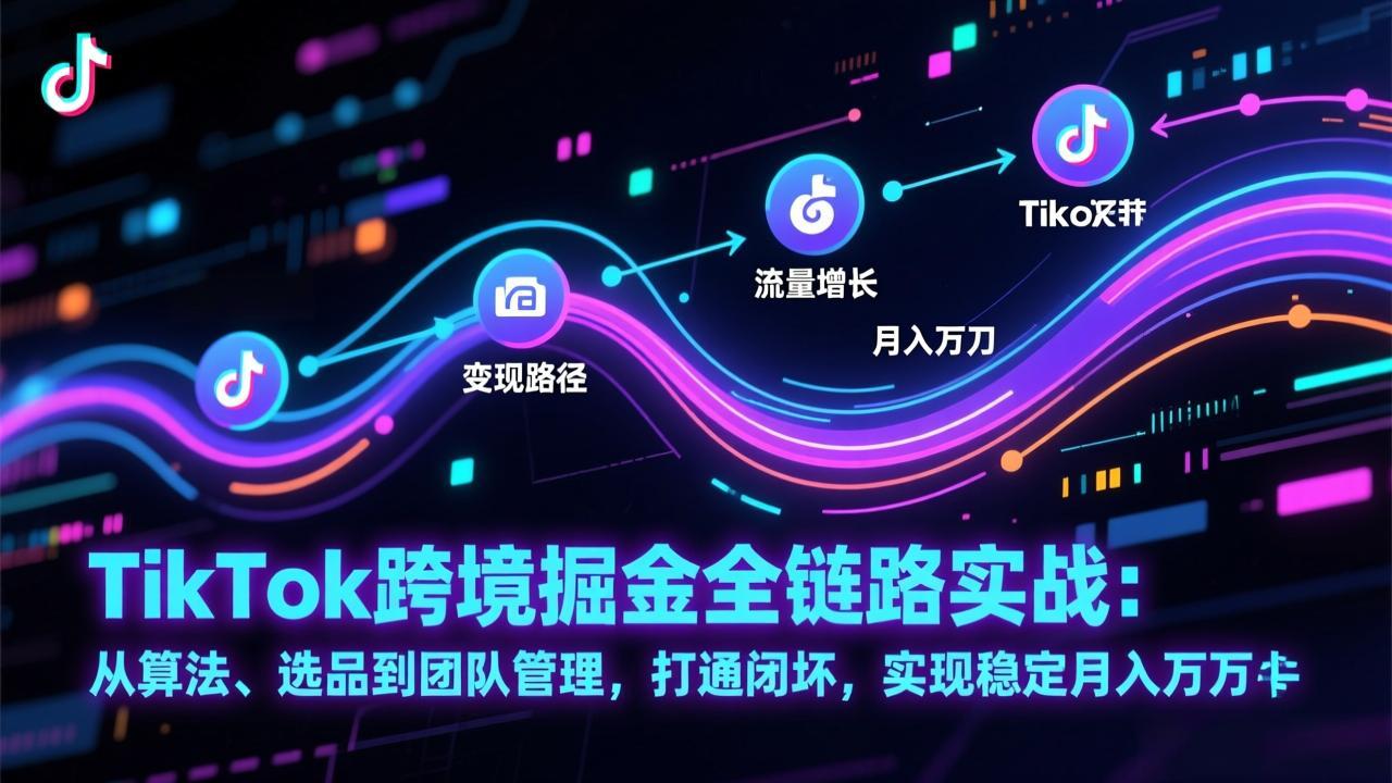 TikTok跨境掘金全链路实战：从算法、选品到团队管理，打通闭环，实现稳定月入万刀|网创挖金社
