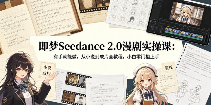 即梦Seedance 2.0漫剧实操课:有手就能做,从小说到成片全教程,小白零门槛上手|网创挖金社