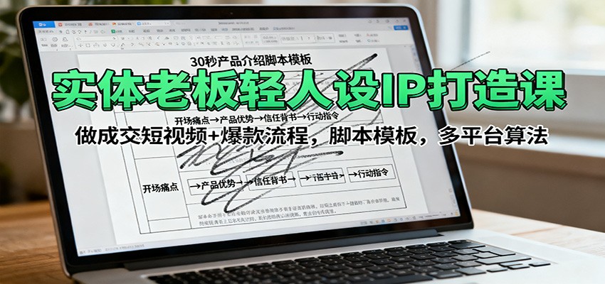 实体老板轻人设IP打造课：做成交短视频+爆款流程，脚本模板，多平台算法|网创挖金社