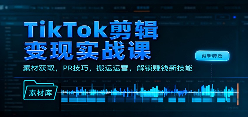 TikTok剪辑变现实战课：素材获取，PR技巧，搬运运营，解锁赚钱新技能|网创挖金社