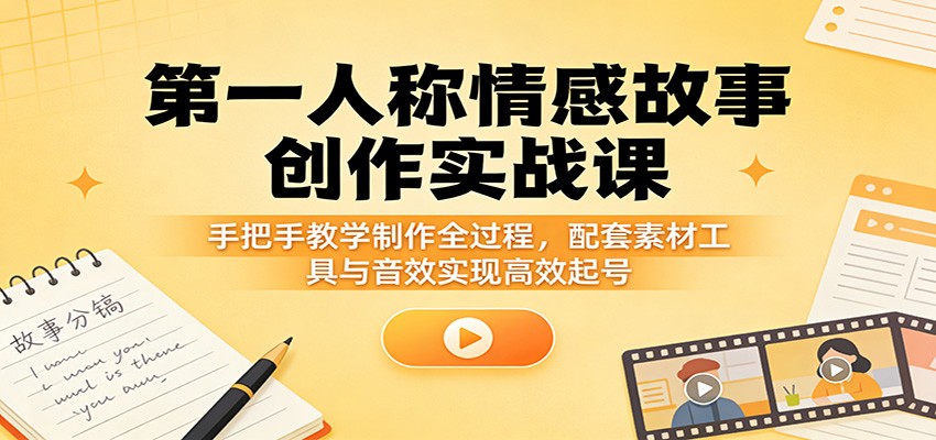第一人称情感故事创作实战课：手把手教学制作全过程，配套素材工具与音效实现高效起号|网创挖金社