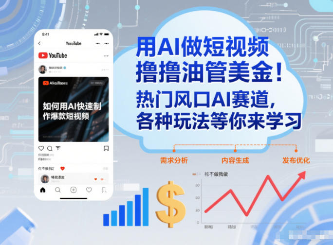 用AI做短视频撸油管美金，热门风口AI赛道，你不做我做，各种玩法等你来学习|网创挖金社