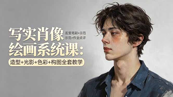 写实肖像绘画系统课：造型+光影+色彩+构图全套教学，配套笔刷+示范+作业点评|网创挖金社
