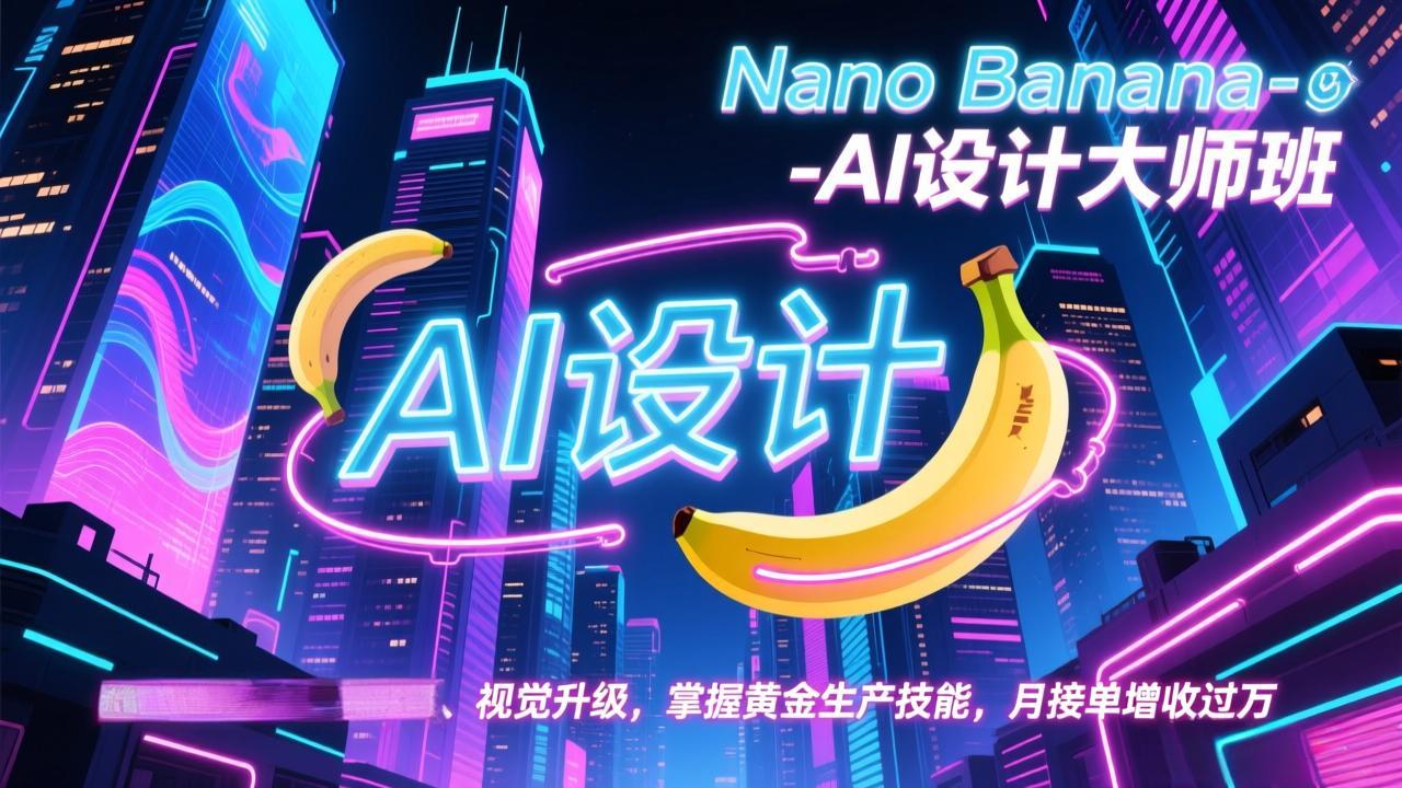 Nano Banana-AI设计大师班,修图合成、广告创作、视觉升级,掌握黄金生产技能,月接单增收过万|网创挖金社