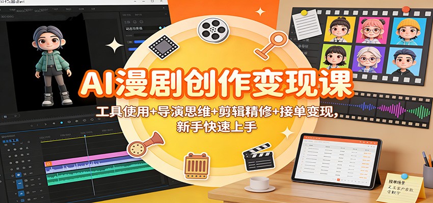 AI漫剧创作变现课：工具使用+导演思维+剪辑精修+接单变现，新手快速上手|网创挖金社
