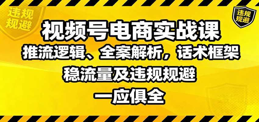 视频号电商实战课：推流逻辑、全案解析，话术框架，稳流量及违规规避等|网创挖金社