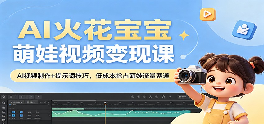 AI火花宝宝萌娃视频变现课：AI视频制作+提示词技巧，低成本抢占萌娃流量赛道|网创挖金社