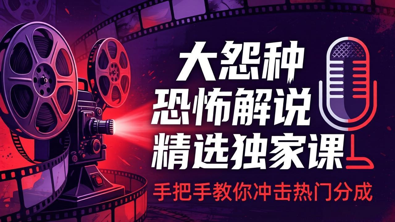 大怨种恐怖解说精选独家课：电影下载+文案配音+片头封面，手把手教你冲击热门分成|网创挖金社