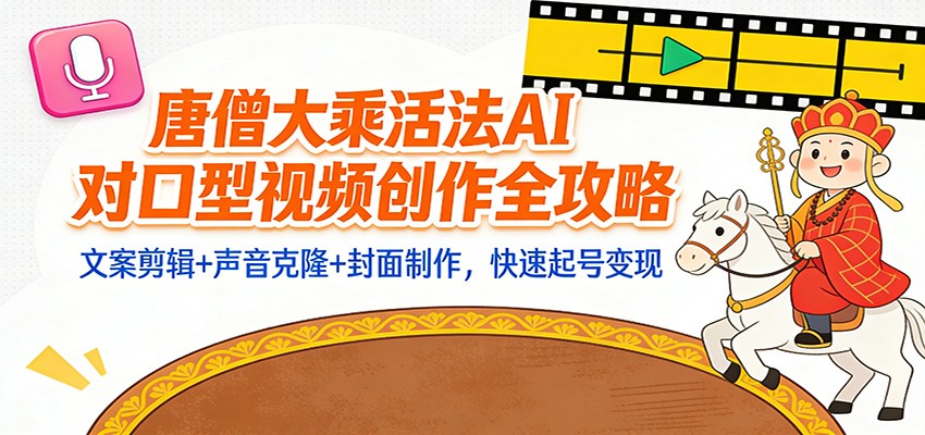 “大乘活法”AI对口型视频创作全攻略：文案剪辑+声音克隆+封面制作，快速起号变现|网创挖金社