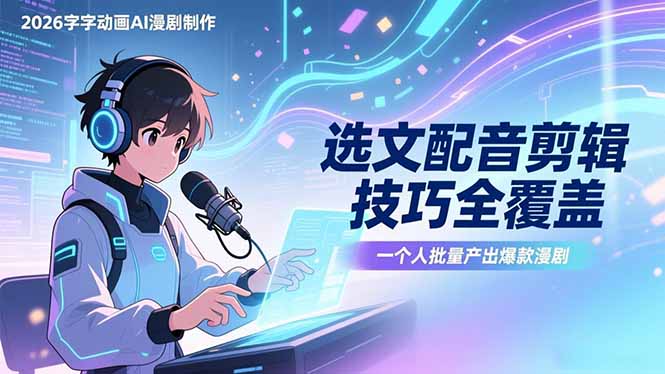 2026字字动画AI漫剧制作-1期，选文配音剪辑技巧全覆盖，一个人就能批量产出爆款漫剧|网创挖金社