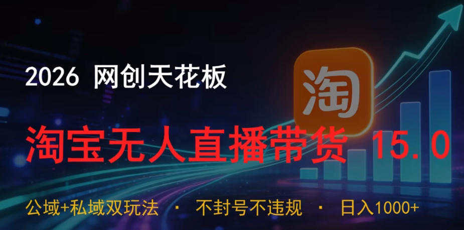 2026网创天花板，淘宝无人直播带货15.0，公域+私域双玩法，日入1k+，不违规不封号【揭秘】|网创挖金社