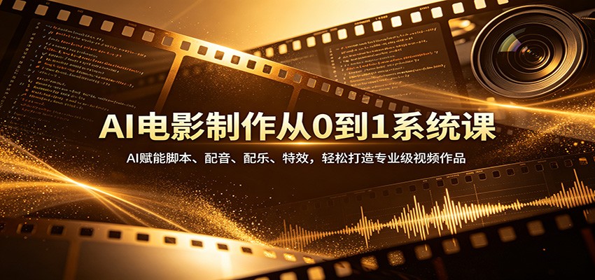 AI电影制作从0到1系统课：AI赋能脚本、配音、配乐、特效，轻松打造专业级视频作品|网创挖金社