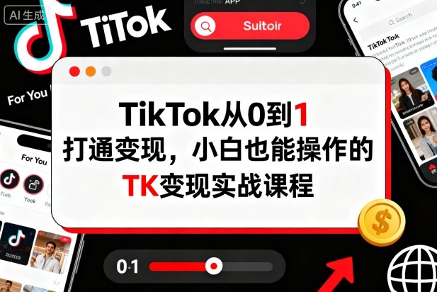 TikTok从0到1打通变现，小白也能操作的TK变现实战课程|网创挖金社