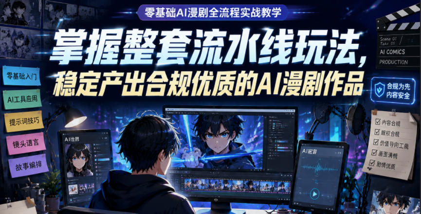 零基础AI漫剧全流程实战教学，掌握整套流水线玩法，稳定产出合规优质的AI漫剧作品|网创挖金社