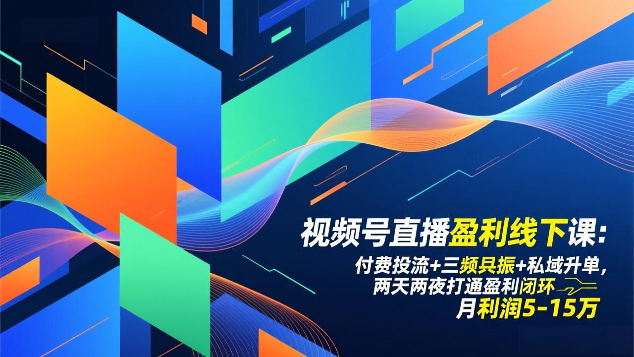 视频号直播盈利线下课：付费投流+三频共振+私域升单，两天两夜打通盈利闭环，月利润5-15万|网创挖金社