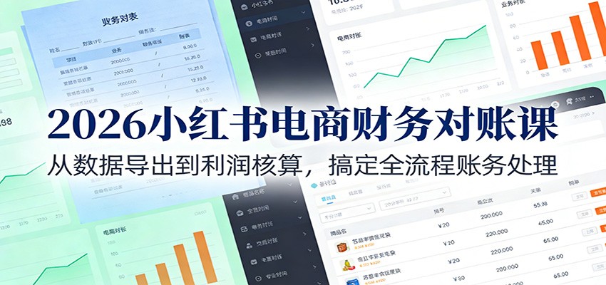 2026小红书电商财务对账课:从数据导出到利润核算,搞定全流程账务处理|网创挖金社