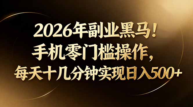 2026年副业黑马！手机零门槛操作，每天十几分钟实现日入500+|网创挖金社
