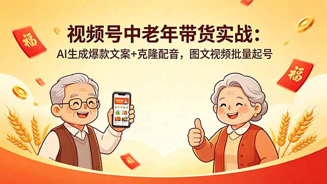 视频号中老年带货实战：AI生成爆款文案+克隆配音，图文视频批量起号|网创挖金社