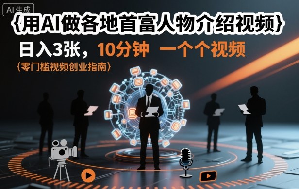 用AI做各地首富人物介绍视频，日入3张，10分钟一个视频|网创挖金社