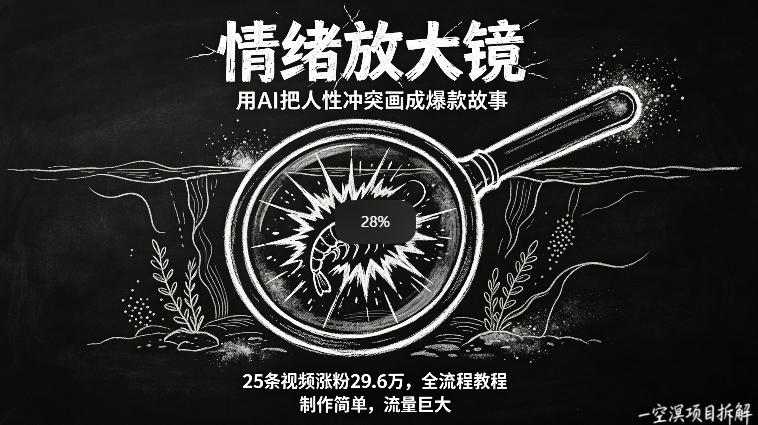 AI制作“情绪放大镜“视频，25条视频涨粉29.6W粉，流量巨大，制作简单，全流程教程|网创挖金社