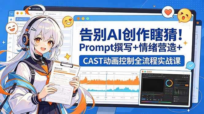 告别AI创作瞎猜!Prompt撰写+情绪营造+CAST动画控制全流程实战课|网创挖金社