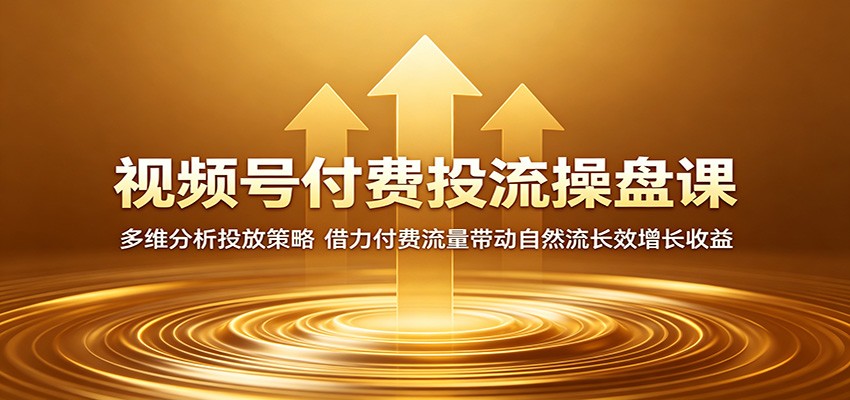 视频号付费投流操盘课：多维分析投放策略，借力付费流量带动自然流长效增长收益|网创挖金社