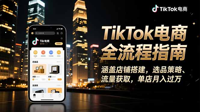 TikTok电商全流程指南，涵盖店铺搭建、选品策略、流量获取，单店月入过万|网创挖金社