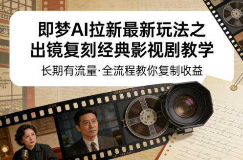 即梦AI拉新最新玩法之出镜复刻经典影视剧教学，长期有流量，全流程教你复制收益|网创挖金社