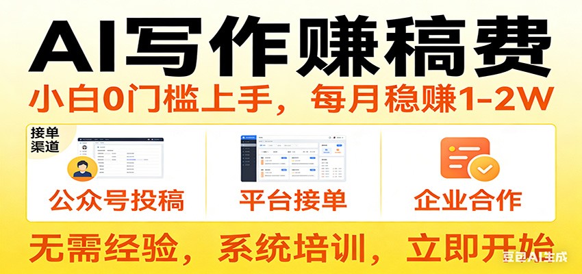 用AI写作赚稿费，提供接单渠道，每月稳赚1-2W，小白0门槛上手！|网创挖金社