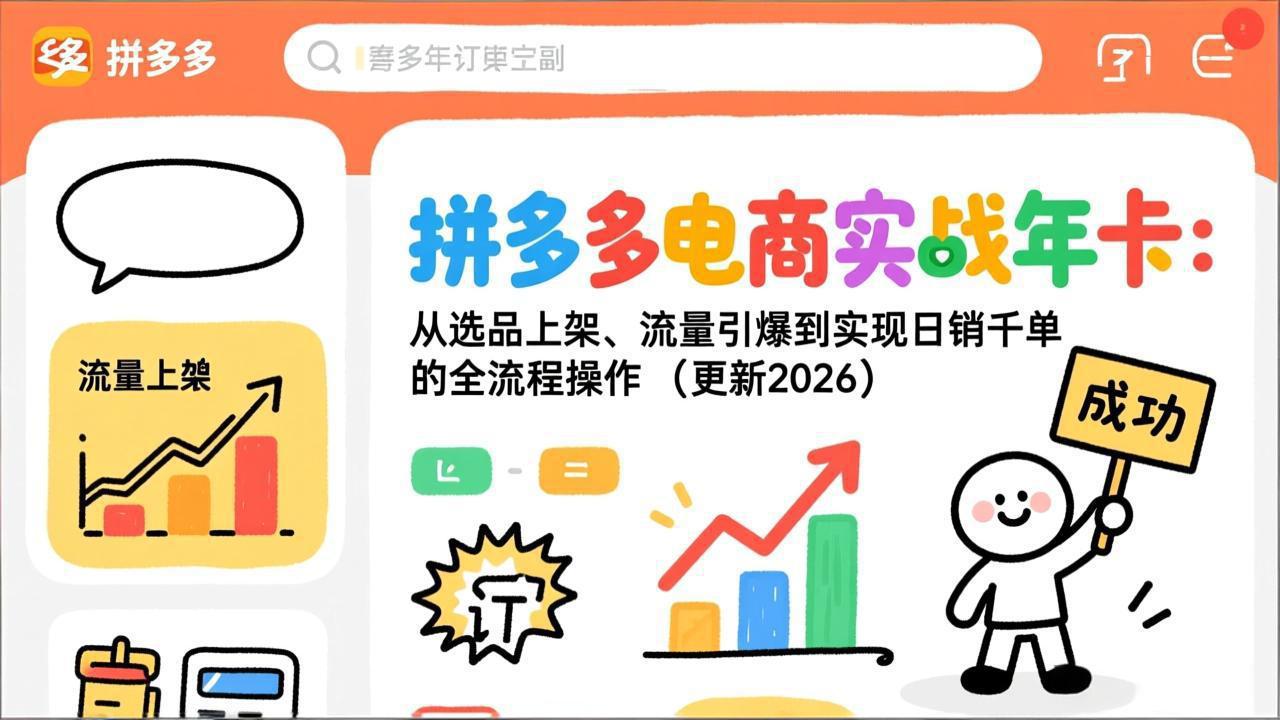 拼多多电商实战年卡：从选品上架、流量引爆到实现日销千单的全流程操作(更新2026|网创挖金社