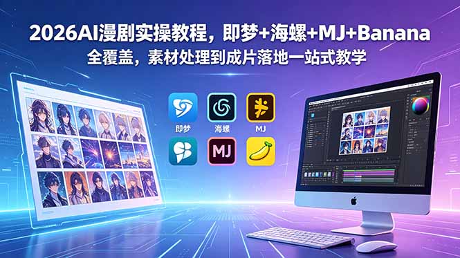 2026AI漫剧实操教程,即梦+海螺+MJ+Banana全覆盖,素材处理到成片落地一站式教学|网创挖金社