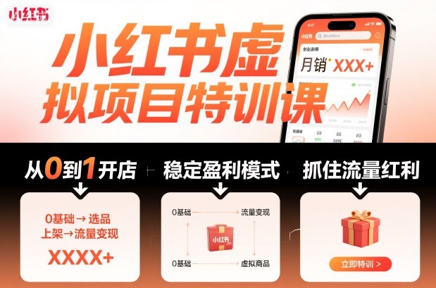 小红书虚拟项目特训课，帮你从0到1打造稳定盈利的店铺，抓住流量红利(更新9月)|网创挖金社