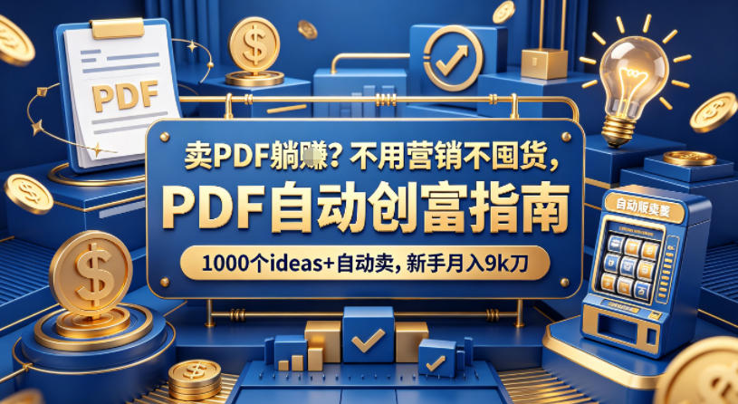 卖PDF躺賺？不用营销不囤货，PDF自动创富指南，1000个ideas+自动卖，新手月入9k刀【原创双语字幕】|网创挖金社