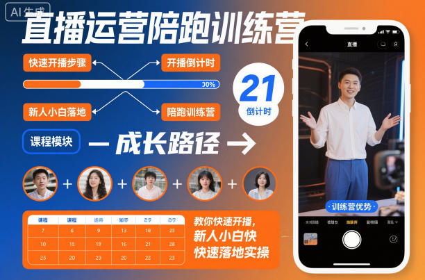 直播运营陪跑训练营,教你快速开播,新人小白快速落地实操|网创挖金社