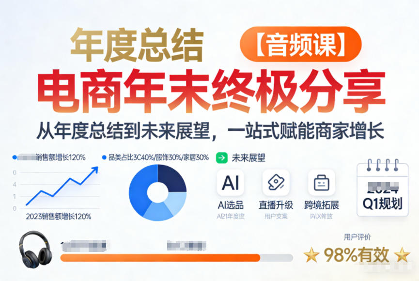 电商年未终极分享,从年度总结到未来展望,一站式赋能商家增长【音频课】|网创挖金社