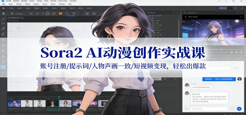 Sora2 AI动漫创作实战课：账号注册/提示词/人物声画一致/短视频变现，轻松出爆款|网创挖金社