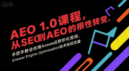 AEO 1.0 课程，从SEO到AE0的基命性转变，手把手教会你用AnswerEngineOptimization技术抢回流量(更新)|网创挖金社
