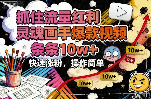 抓住流量红利，灵魂画手爆款视频，条条10w+，快速涨粉，操作简单|网创挖金社