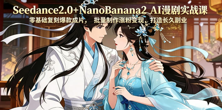 Seedance2.0+NanoBanana2 AI漫剧实战课，零基础复刻爆款成片涨粉变现，打造长久副业收益|网创挖金社