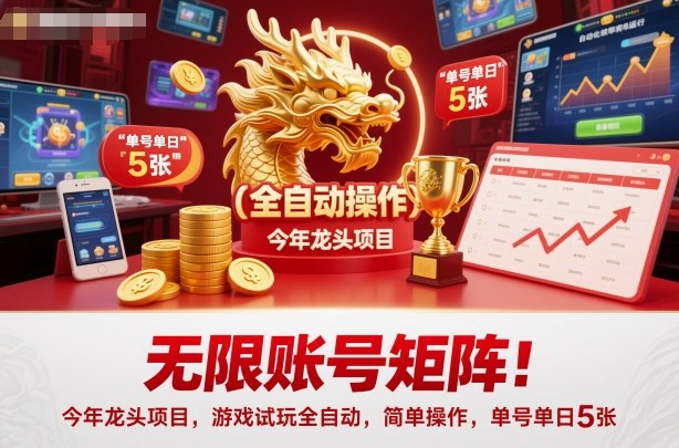 无限账号矩阵！今年龙头项目，游戏试玩全自动，简单操作，单号单日5张【揭秘】|网创挖金社