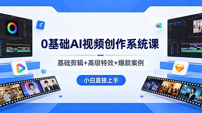 0基础AI视频创作系统课,基础剪辑+高级特效+爆款案例,小白直接上手|网创挖金社