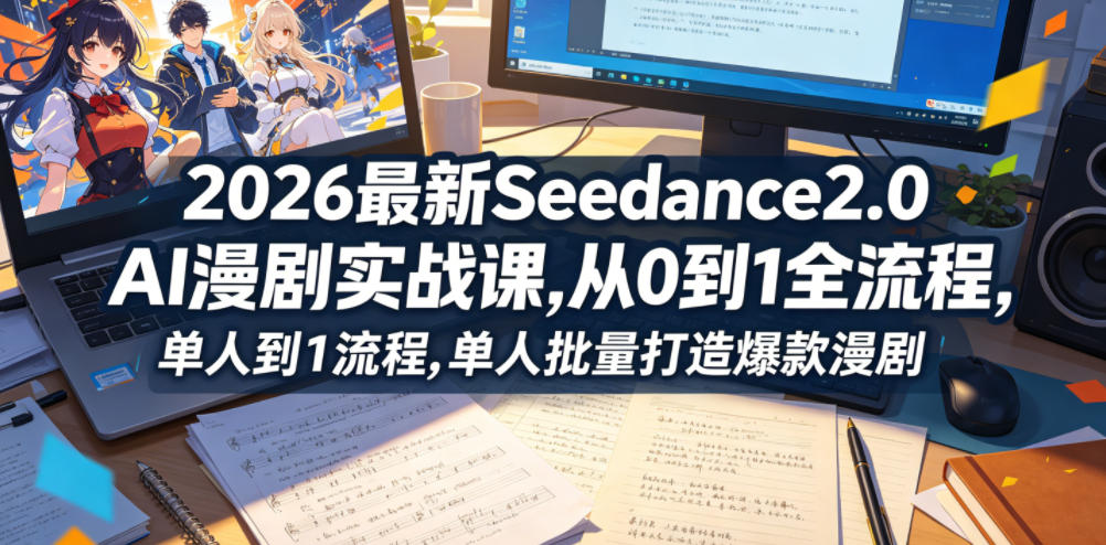 2026最新Seedance2.0 AI漫剧实战课,，从0到1全流程，单人批量打造爆款漫剧|网创挖金社